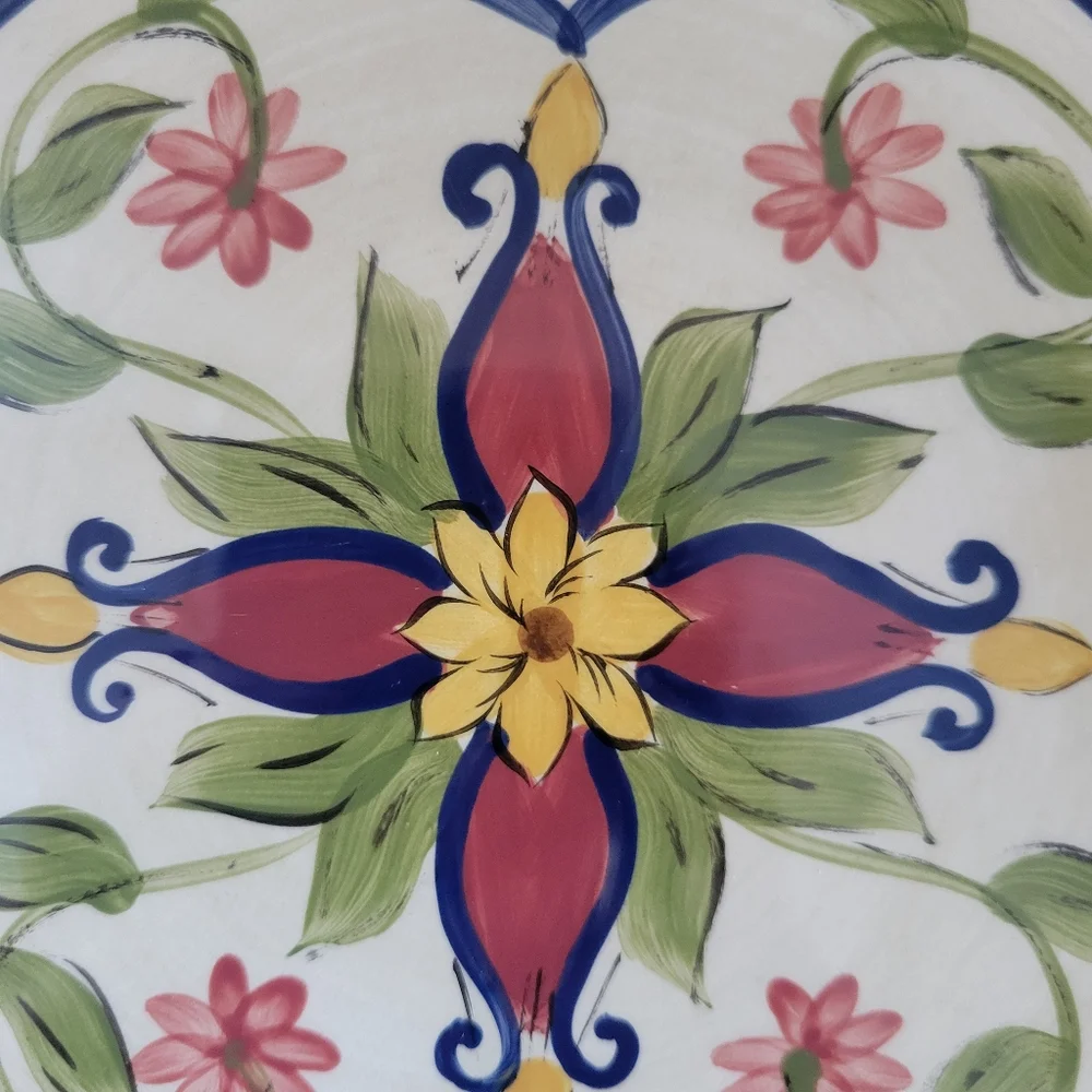 Pier 1 Vallarta Earthenware Floral Trivet Hot Pad Hand Painted